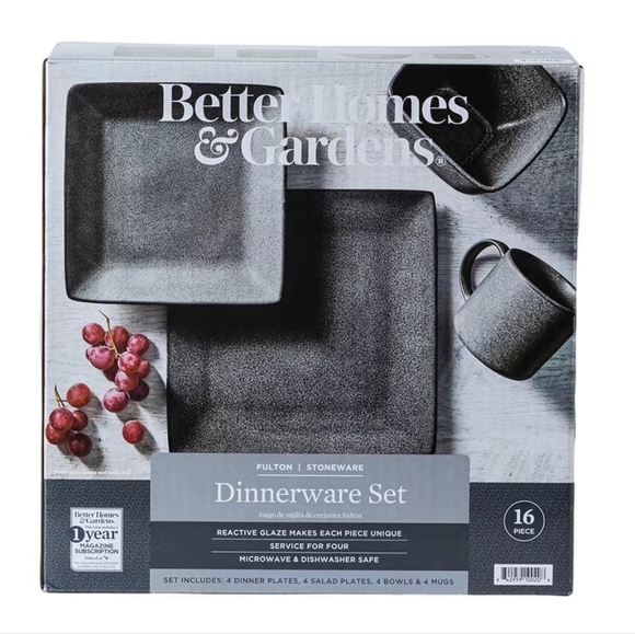 Homes & Gardens- Dark Gray Square Stoneware 16-Piece Dinnerware Set - Picture 7 of 7